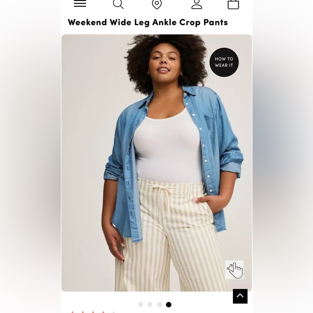Torrid, size 1, Striped weekend wide leg ankle crop pants - color cloud dancer - Picture 4 of 5